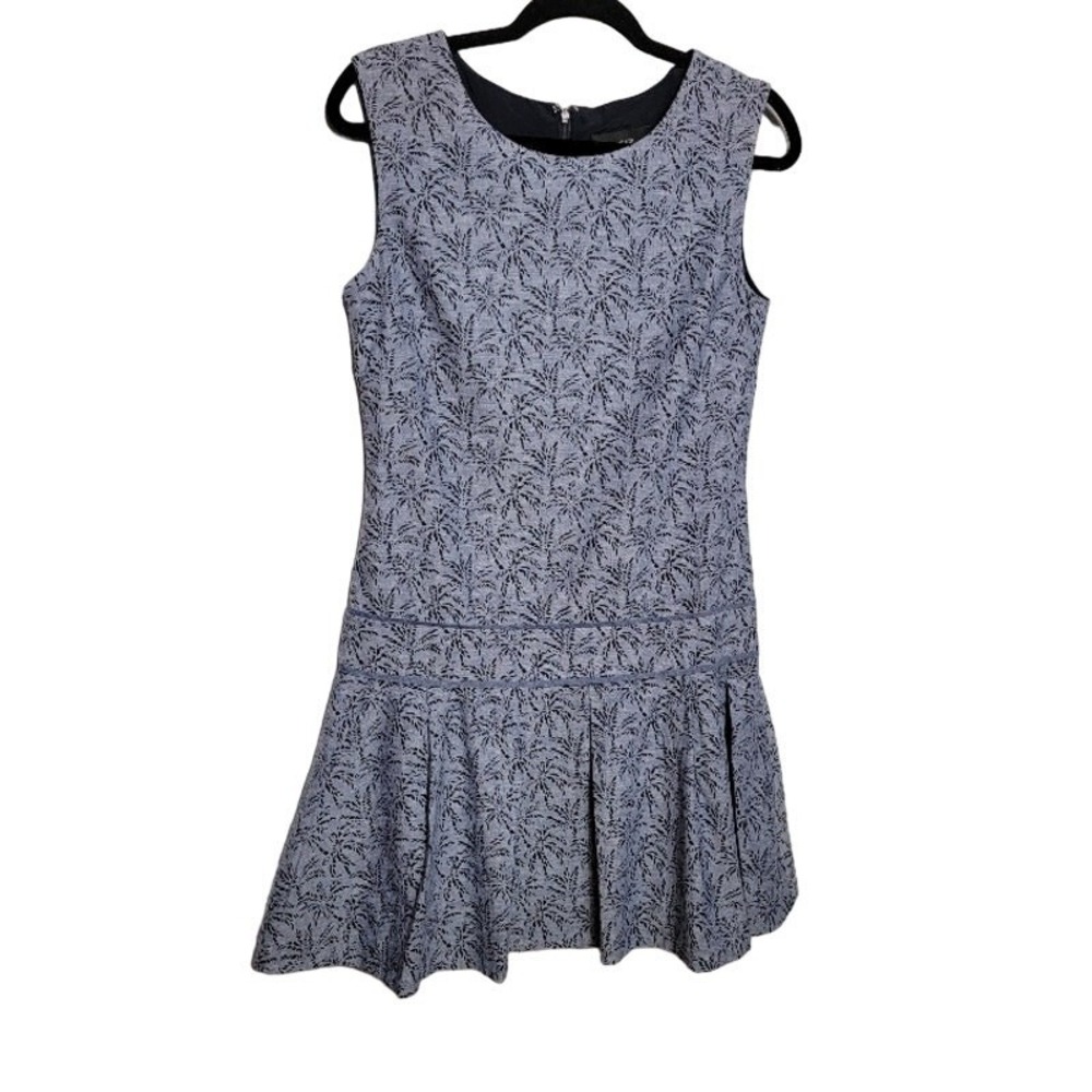 J Crew Blue Linen Dress‎ Sz 4 Women's Floral Sleeveless Lined Career Office
